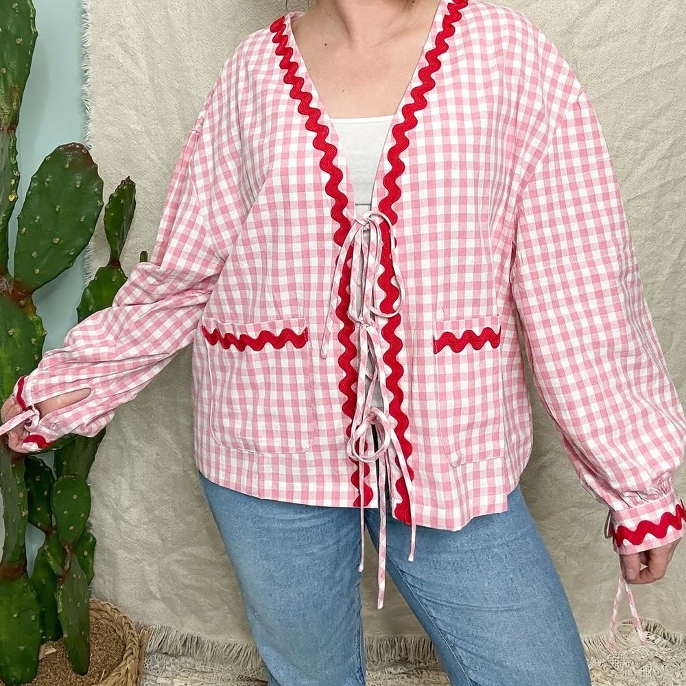 Pink and Red Gingham Women's Top